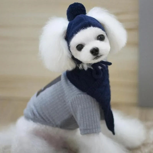 Winter Warm Knitted Dog Hat & Scarf Set – Cozy Striped Puppy Christmas Costume