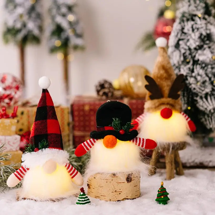 1 Pcs Christmas LED Doll Pendant Christmas Tree Ornaments Santa Gnome Plush Doll For Home New Year Xmas Decoration Party Favors