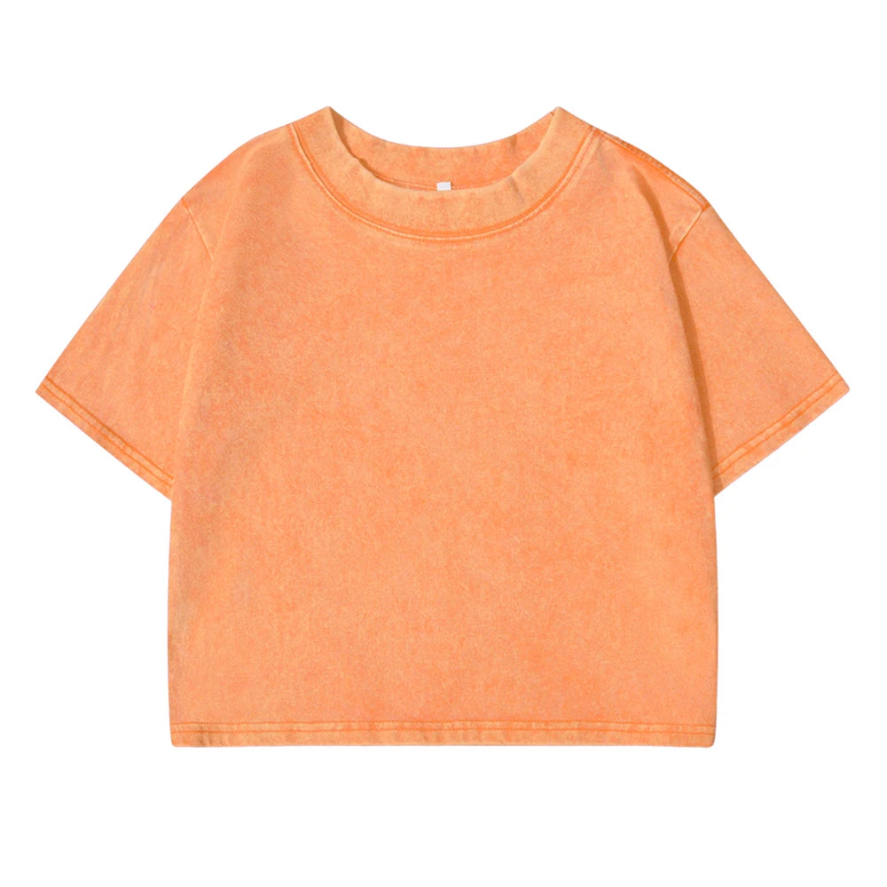 100% Cotton Washed T-Shirts For Women Loose O-Neck Crop Tops Y2k Street Female Clothes Summer Casual Vintage Short Sleeve Tees