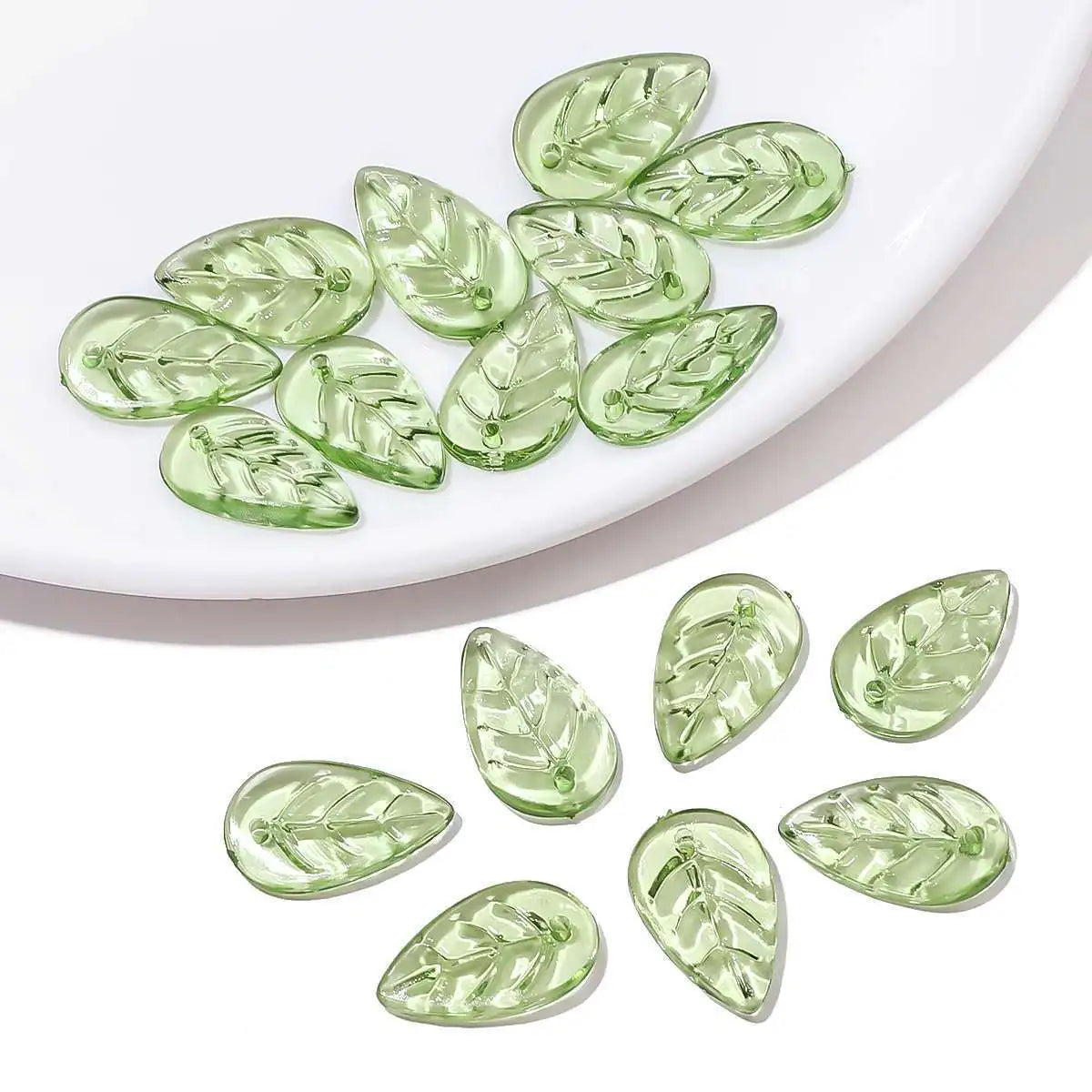 50/100Pcs Acrylic Green Leaf Spacer Charms Beads For DIY Pendant Keychain Necklace Bracelet Jewelry Making Crafts Accessories