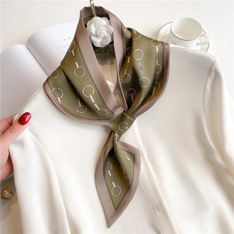 Luxury Brand Horse Print Skinny Neckerchief Scarf For Women Satin Silk Ribbons Bandana Ladies Neck Tie Wrist Wrap Shawl Echarpe