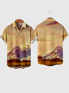Fashion Men's Cactus Desert Printed Shirts Casual Hawaiian Beach Resort Shirt Summer Natural Landscape Vintage Printed Shirts