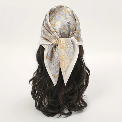 Bohemian Style Floral Print Women’s Square Silk Scarf Satin Head Wrap Tropical Leaf Flower Design Scarves Bandana Hijab