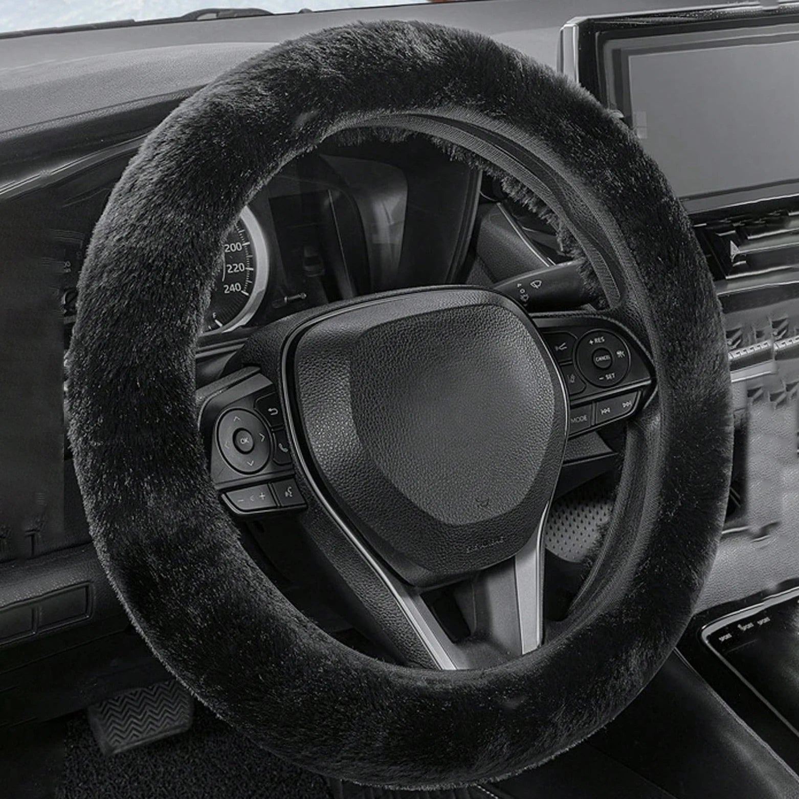 Car steering wheel cover without inner ring in winter plush warm soft comfortable non-slip elastic elastic handlebar cover