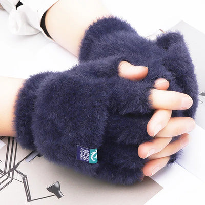 New Winter Imitation Mink Cashmere Half Finger Gloves Women Men Warm Luxury Solid Color Plush for Driving Outdoor Sports
