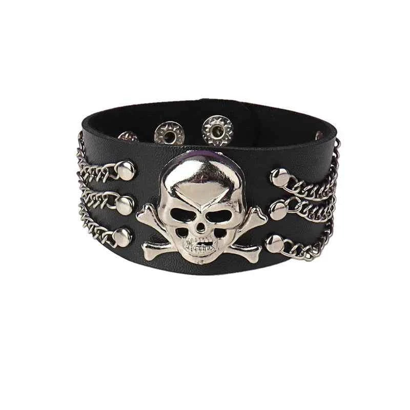 Punk Fashion Men Black Cuff Leather Bracelet Wristband Metal Rivets Stud Charm 80s Wrap Bangle for Women Rock Gothic Jewelry