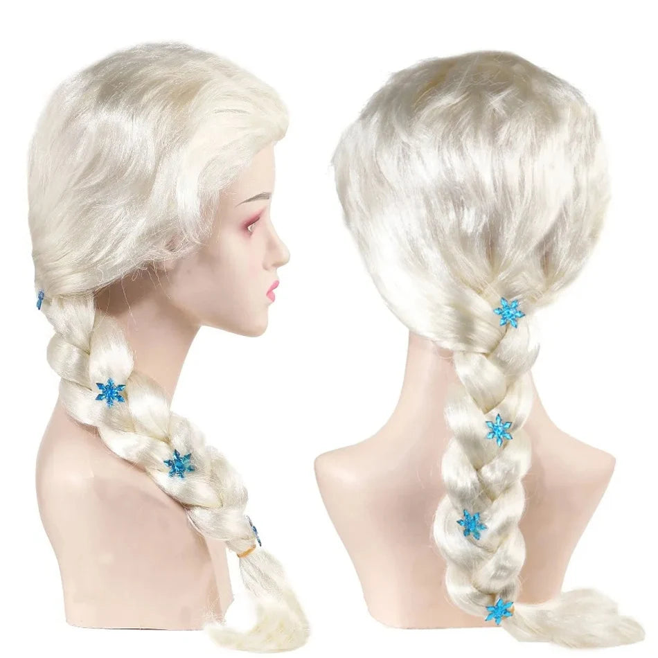 Princess Girls Elsa Cosplay Wig Cute Snow Queen Dress Up Briad Elsa Hair Cosplay Wigs Halloween Carnival Purim Masquerade Party