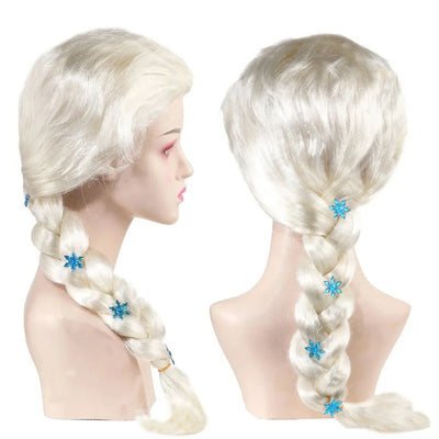 Princess Girls Elsa Cosplay Wig Cute Snow Queen Dress Up Briad Elsa Hair Cosplay Wigs Halloween Carnival Purim Masquerade Party