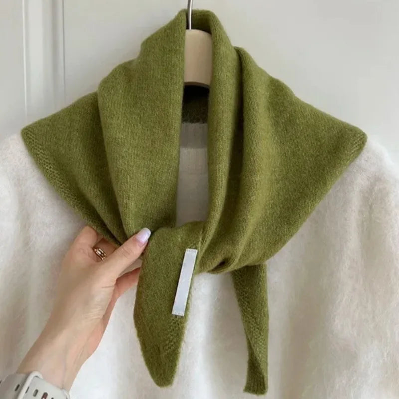 British Korean Style Niche Wool Knitted Triangular Scarf Women Headscarf Knitted Scarf Multi-functional Warm Knitted Scarf