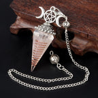 54x24mm Natural Stone Crystal Reiki Pendulum Three Phases Moon Hexagonal Cone Amethysts Charms for Jewelry Making DIY Necklace