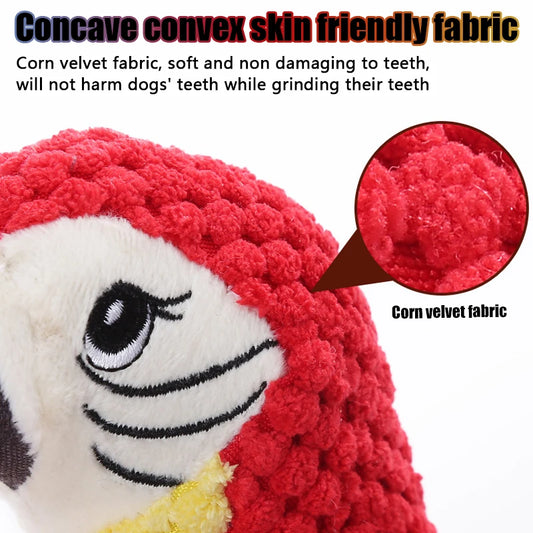 Indestructible Plush Parrot Dog Toy – Squeaky Chew Toy for Small & Large Dogs