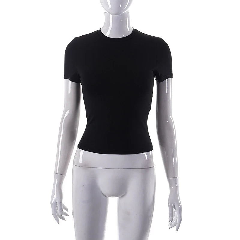 2024 Spring New Short Sleeve T-Shirt Women Solid Simple Casual Soft All-Match Hot Basic Crop Tops Tees Summer Fashion