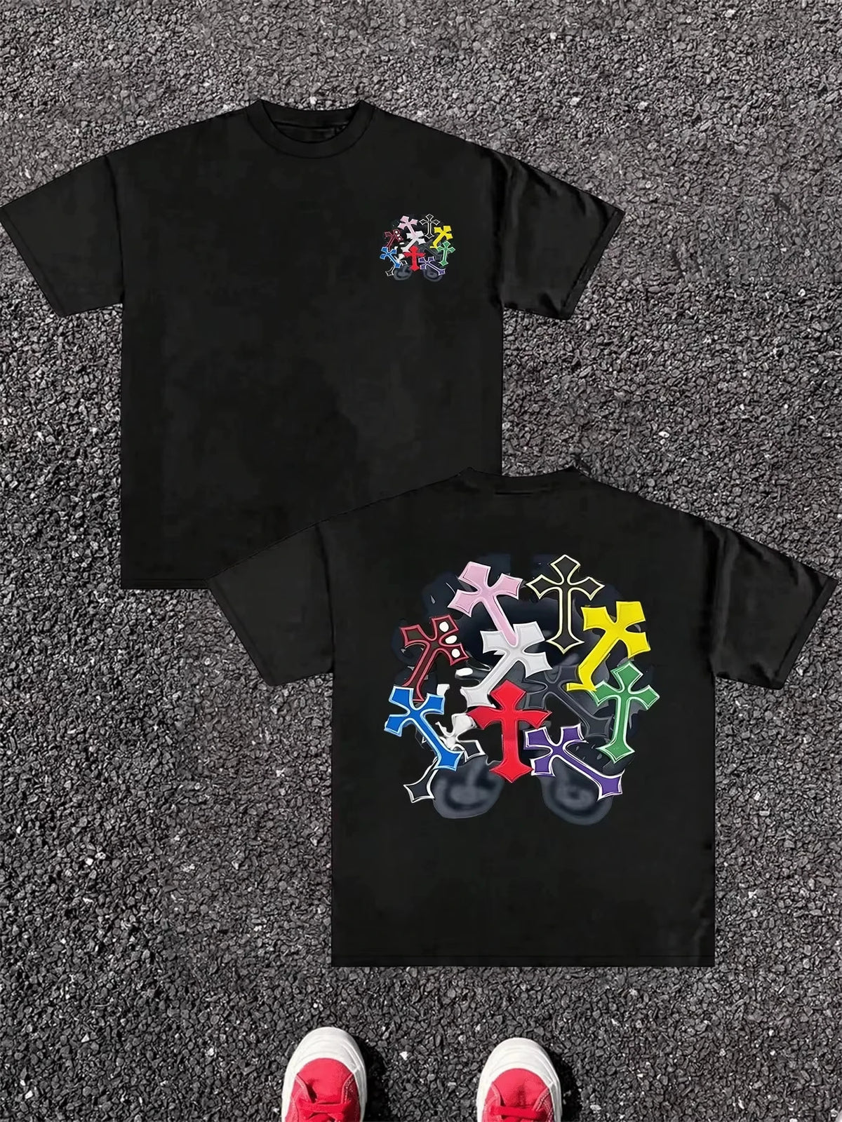 Men's T-shirt Pure Cotton Double Sided Digital Print With Colorful Crosses Graphic Unisex Breathable y2k graphic t shirts goth