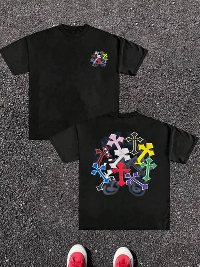 Men's T-shirt Pure Cotton Double Sided Digital Print With Colorful Crosses Graphic Unisex Breathable y2k graphic t shirts goth