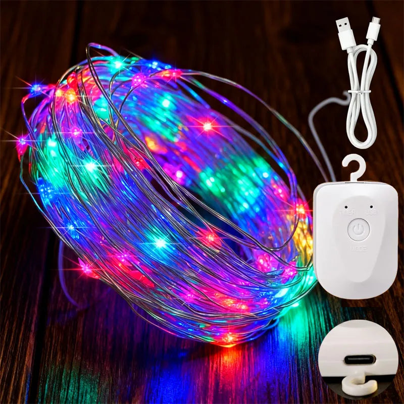 LED String Lights Rechargeable Fairy Lights Mini Twinkle Copper Light Timer Detachable Design Halloween Wedding Christmas Decor