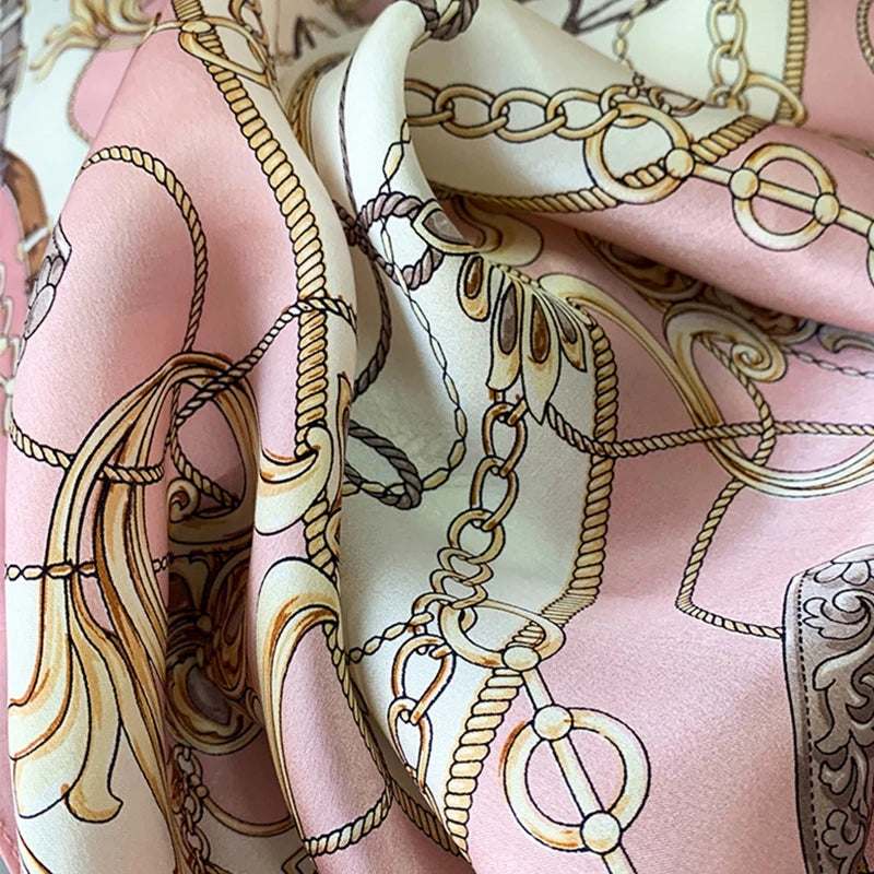 90*90cm Square Silk Scarves Women Hijab Shawls Fashion Print Kerchief Femme Head Scarf Foulard Bandana Beach Pareo