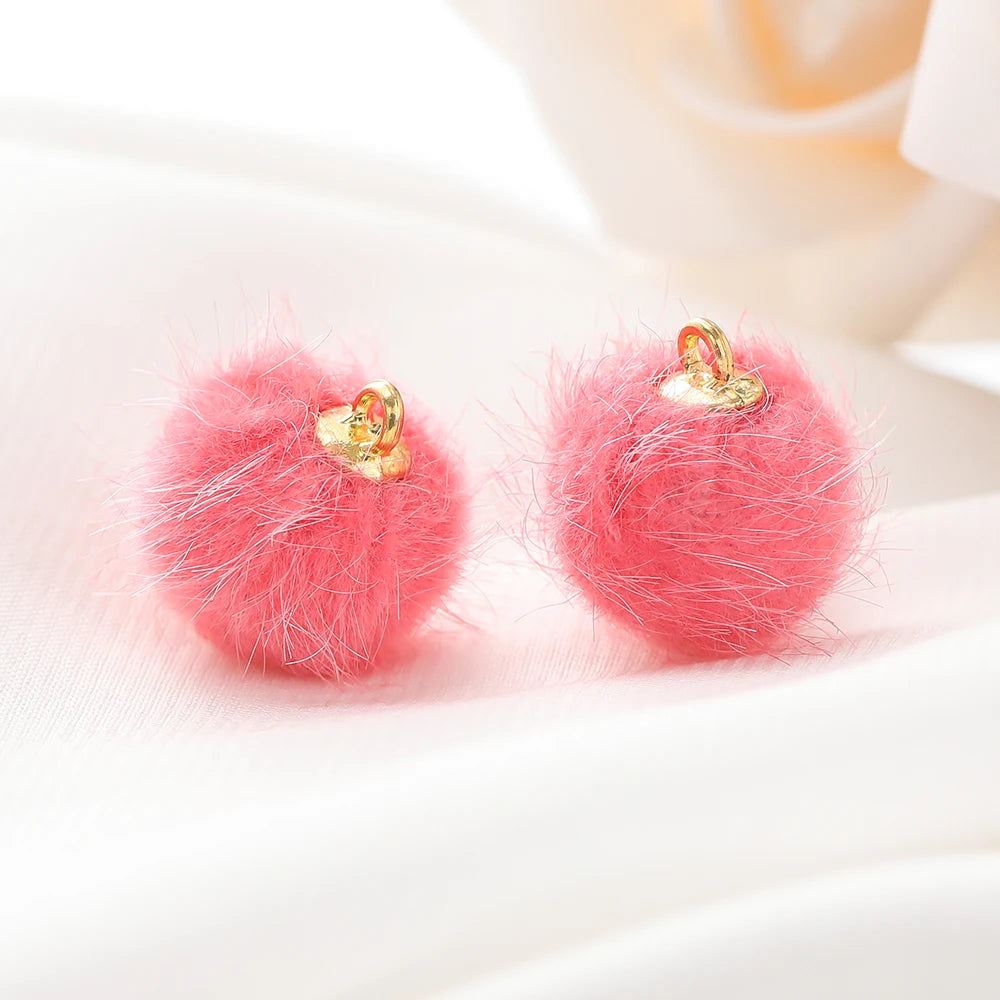 10pcs Plush Fur Covered Ball Beads Charms Pompom Beads Pendant for DIY Necklace Earring Bracelet Pendant Jewelry Making Supplies