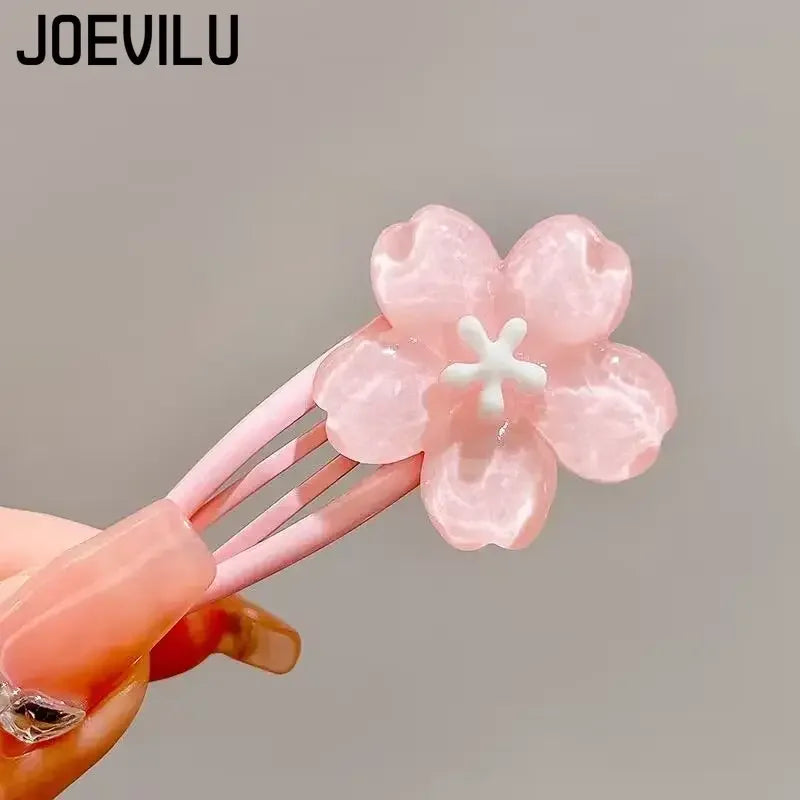 Cute Pink Cherry Blossom Hair Clip Kids Hairpin Bangs Clips Dopamine Princess Hair Accessories Flyaway Headwear Side BB Clip