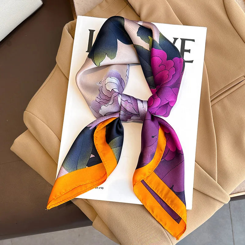 2025 Silk Shawl Print Headscarf Cat Hair Wrap Neckerchief Female Satin Square Scarf For Women Headband Foulard Hijab Bandana