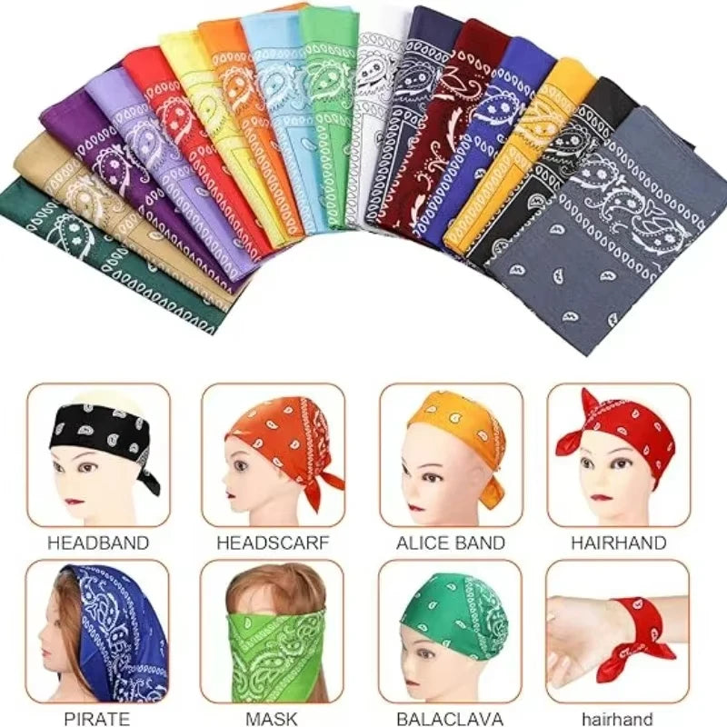 1-4Pcs Fashion Hip Hop Cotton Bandana Square Scarf 54cm*54cm Black Red Paisley Headband Printed For Women/Men/Boys/Girls