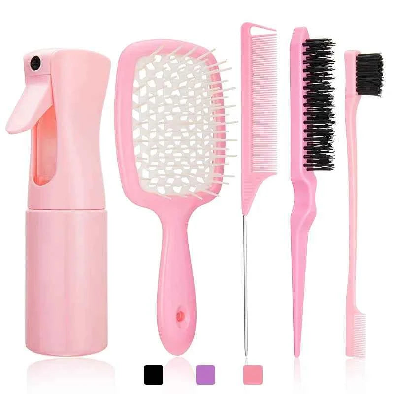 5/6 Pcs Comb Set Detangling Hair Brush Curly Hair Curved Rat Tail Comb Set Edge Hair Brush Curly Hair Brush Hair Salon Tools