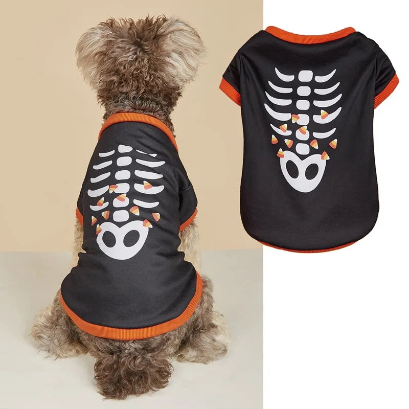 Halloween Pet Clothing – Funny Pumpkin Skull Tee