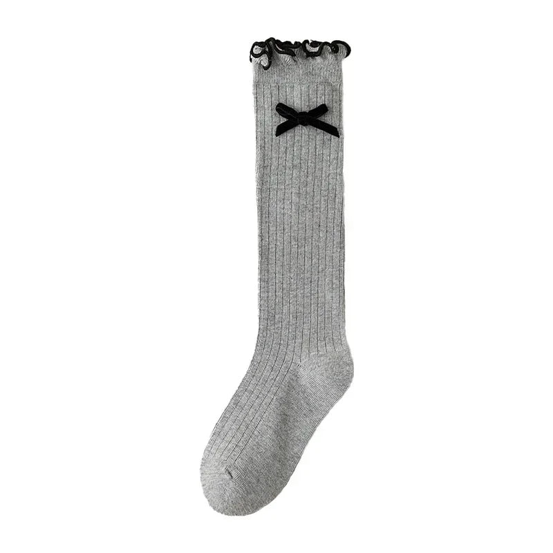 1 Pair Chic Simplicity Kids Girl Sock Sweet Fashion Bow Ruffle Bow Children Girl Calf Sock Spring Autumn Cotton School Sock