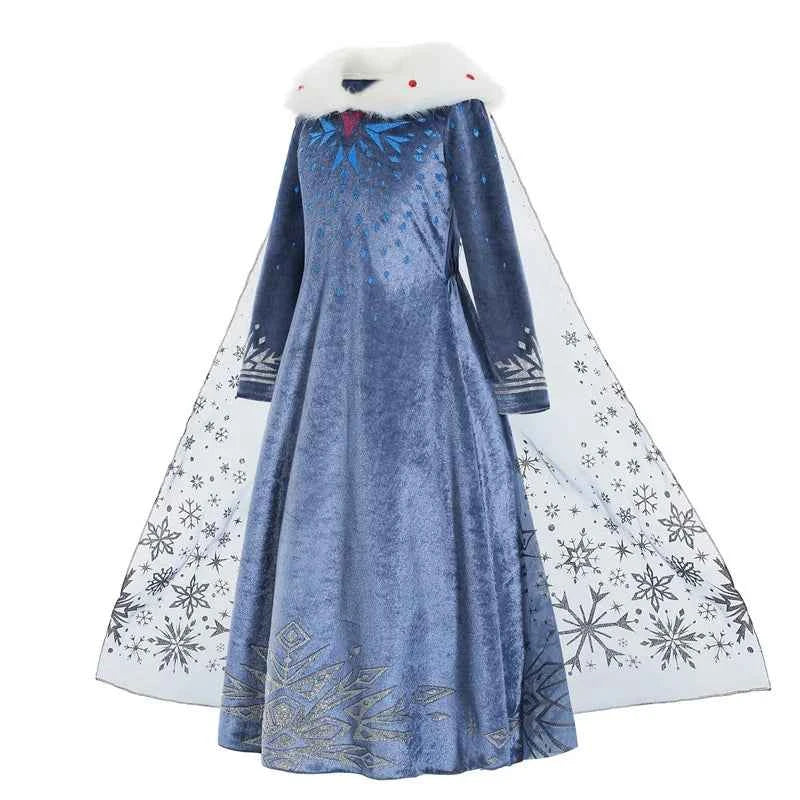 Girls Elsa Snow Queen Princess Costume Dress – Winter Cosplay Outfit