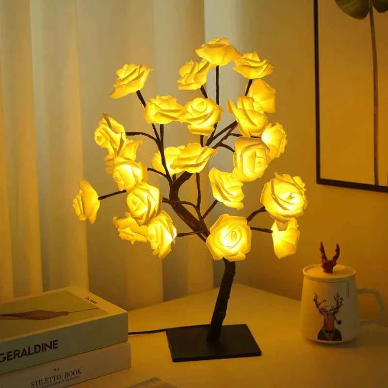 36LED/108LED Table Lamp, Rose Light String, Tree Night Lights, USB Powered Lighting, for Girls Lover Party Camping Summer  Decor