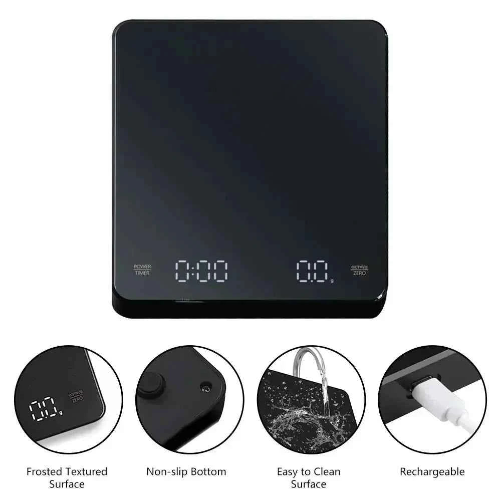 1PC LED Screen Digital Kitchen Scale with Timer USB Powered Espresso Coffee Maker 3KG Max 0.1g Precision Measurement in Oz/g/ml