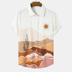 Fashion Men's Cactus Desert Printed Shirts Casual Hawaiian Beach Resort Shirt Summer Natural Landscape Vintage Printed Shirts