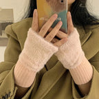 1PC- Warm and Cold-proof Half-finger Gloves for Women in Autumn and Winter, Versatile and Plush, Cute Office Half-finger Gloves