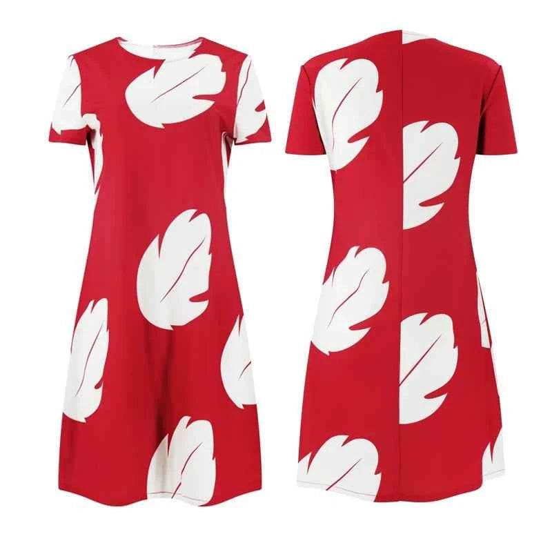 Lilo Cosplay Costume Pelekai Red Lilo Dress with Hawaiian Leaf Flower Leis Accessories Flower Hair Clip Halloween Party Cosplay