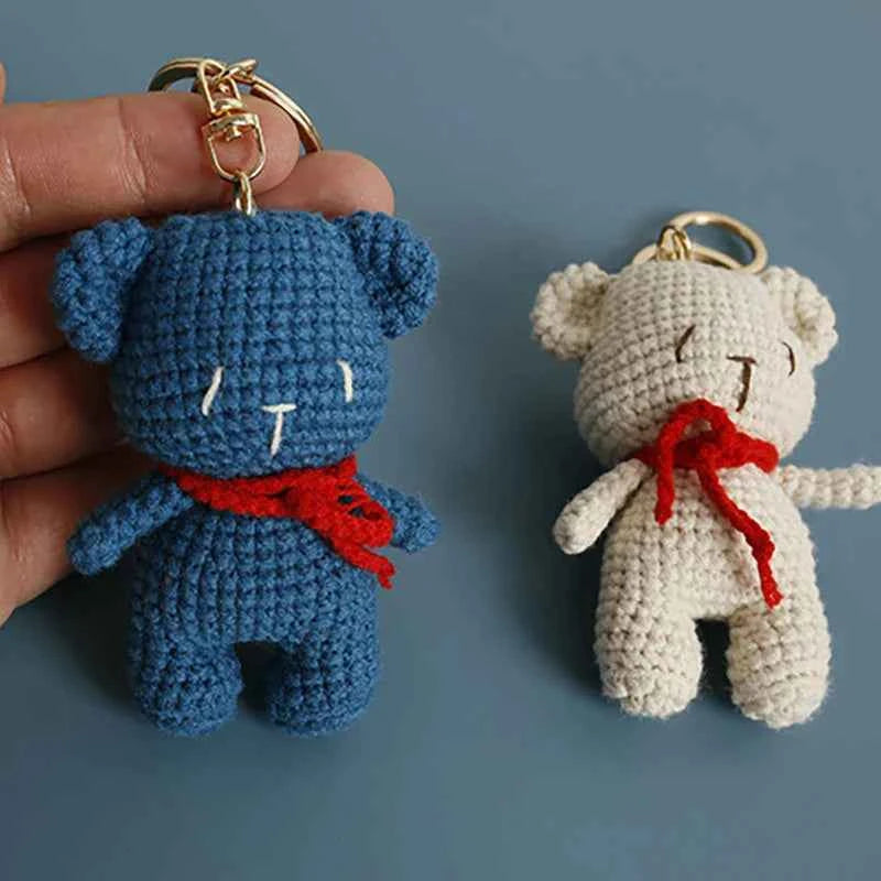 Cute Bear Couple Crochet Keychain Matching Animal Charm