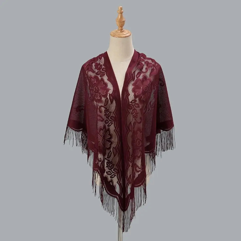 Tassel Patchwork V-Neck Cardigans Women Wedding Accessories Shawl Hollow Multicolored Evening Prom Cape Tulle Shawl Party
