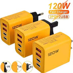 4 Ports 120W Charger USB C PD Quick Charge 3.0 Type C USB Phone Chargers Super Fast Charging Adapter For iPhone Samsung Xiaomi