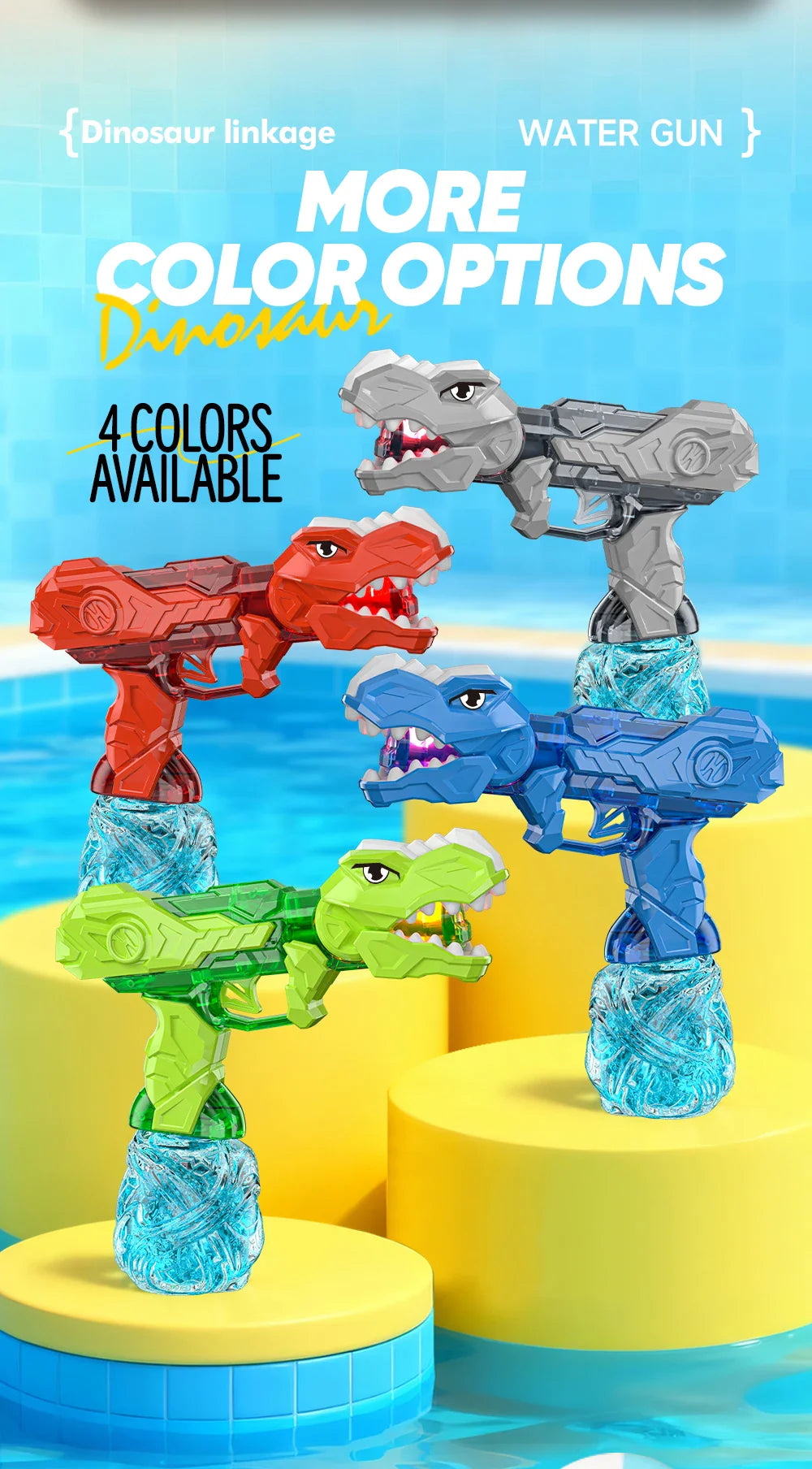 Electric Dinosaur Water Gun With LED Light Up Continuous Shooting Up to 8M Range Summer Pool Beach Toy for Kids Boys Girls