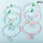 6pcs/set Flower Butterfly Charms Bracelet Elastic Bracelet Colorful Glass Beads Bracelet For Women Girls Fashion Jewelry Gifts