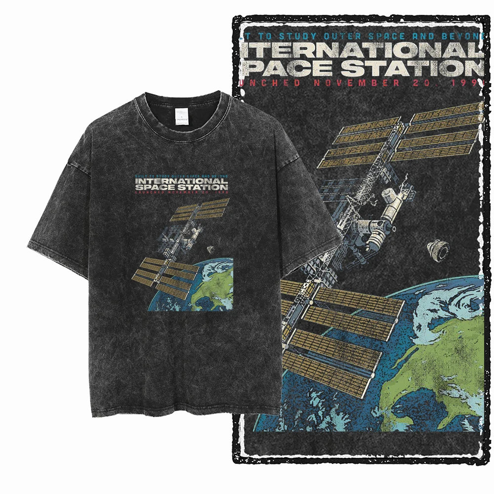 SA ASTRONAUT SPACE THEMES Printed Cotton Acid Washed Graphic Unisex T Shirt Cool Streetwear Men Tshirts Big Size Tee for men
