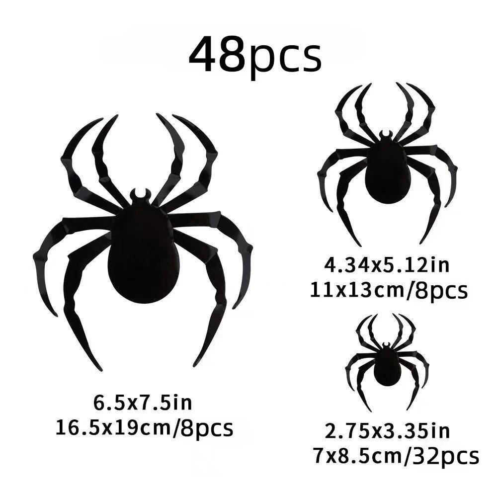 3D Black PVC Bat & Spider Wall Stickers – Halloween Spooky Decor