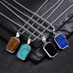 Trendy Pendant Necklaces for Men,Square Natural Stone Stainless Steel Necklaces,Hip Hop Healing Jewelry Gifts for Husband Dad