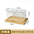 Bamboo Butter Dish Plate with Transparent Cover Household Butter Box Container Refrigerator Keep Fresh Butter Storage Box