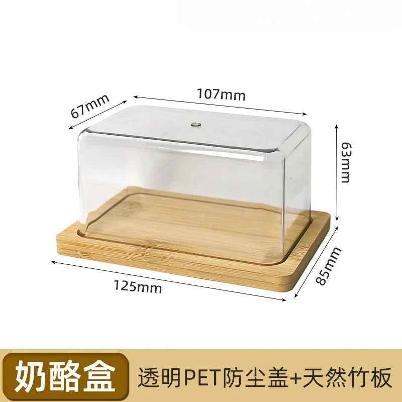 Bamboo Butter Dish Plate with Transparent Cover Household Butter Box Container Refrigerator Keep Fresh Butter Storage Box