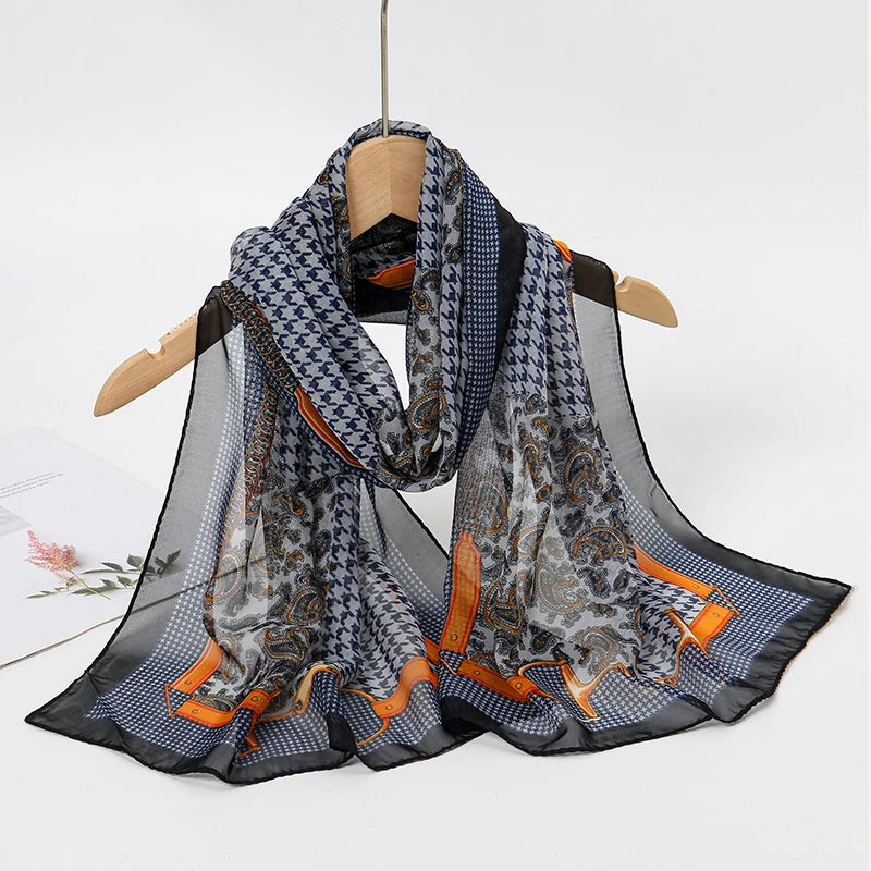 2024 New Print Chiffon Scarf Shawl Women Sunscreen Silk Scarf Turban Long Wrap Beach Travel Outdoor Accessories Trendy Headband
