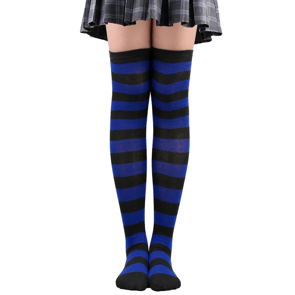 Thigh High Stockings Womens Striped Ladies Girls Black White Pink Long Over Above Knee Socks Femboy Cosplay Lolita Harajuku Y2k