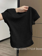 Women Summer Short Sleeved Top for Fashion Versatile Base Shirt Slim Fit Round Neck T-shirt Casual and Sexy Breathable and Cool