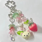 Cute Strawberry Bow Keychain Y2K Coquettish Fairytale Lily of the Valley Handbag Pendant Key Ring Jewelry Accessories Girls Gift