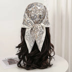 Bohemian Style Floral Print Women’s Square Silk Scarf Satin Head Wrap Tropical Leaf Flower Design Scarves Bandana Hijab