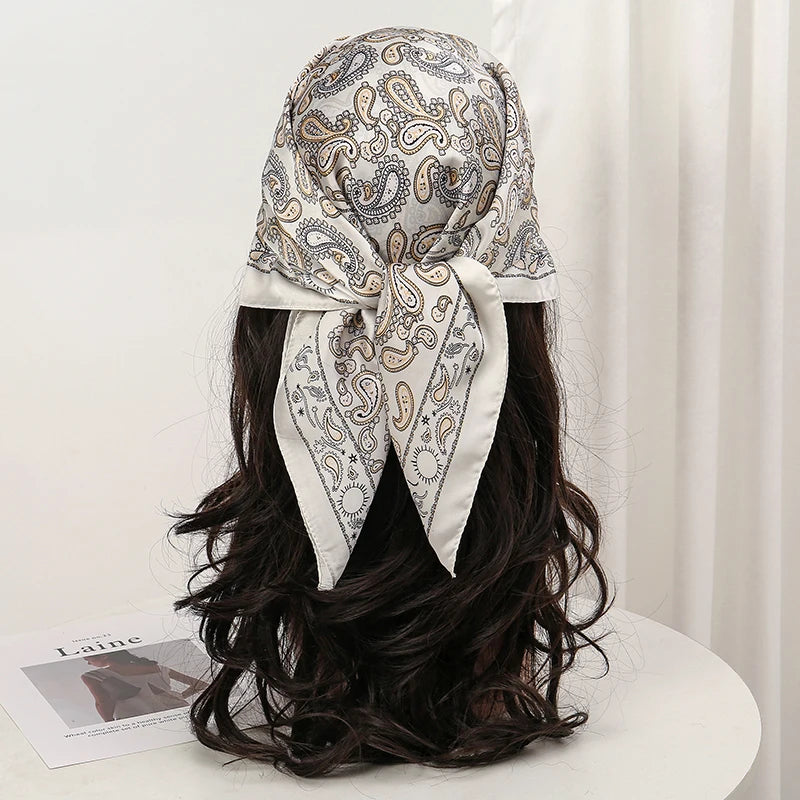 Bohemian Style Floral Print Women’s Square Silk Scarf Satin Head Wrap Tropical Leaf Flower Design Scarves Bandana Hijab