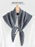 100% Australian Wool Knitted Triangle Scarf Shawl Women's Autumn  Winter Warm Neck Protection Scarf Decorative  Small Scarf